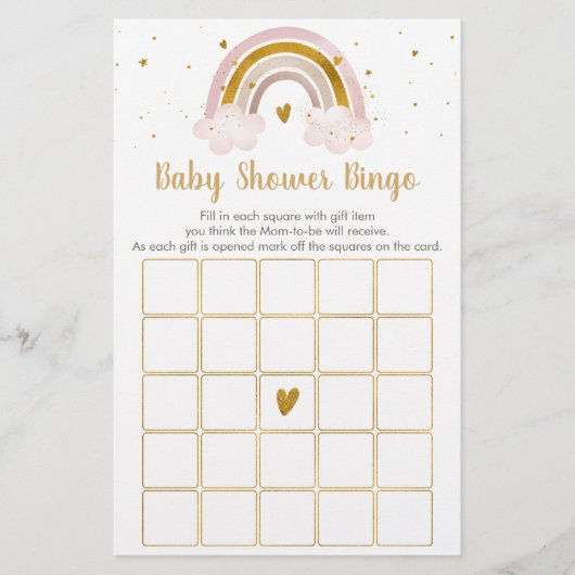 Rainbow Neutral Gold Pastel Baby shower Bingo Game (Voorkant)
