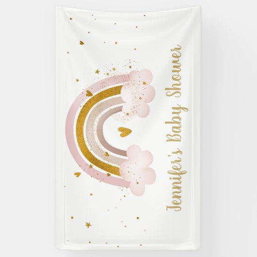 Rainbow Neutral Gold Pastel Baby shower Spandoek (Verticaal)