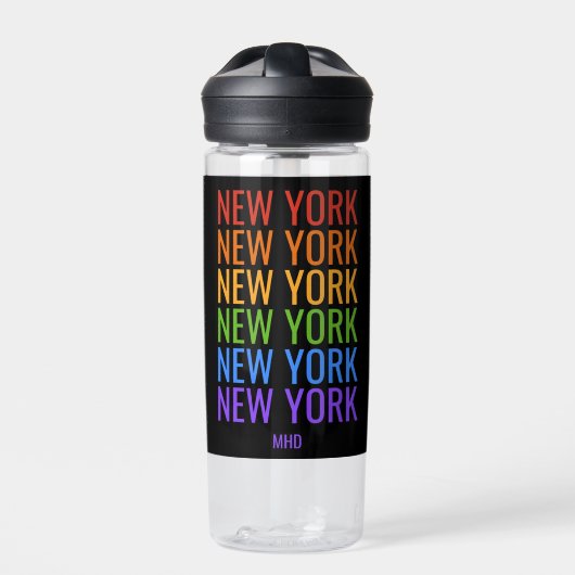 Rainbow NEW YORK aangepast monogram Waterfles (Voorkant)