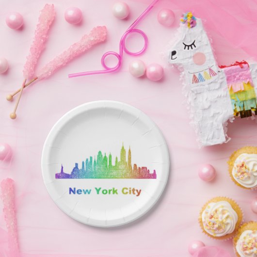 Rainbow New York City skyline Papieren Bordje (Feest)