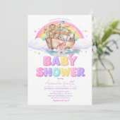 Rainbow Noah’s Ark Baby Shower Glitter Invitation (Debout devant)
