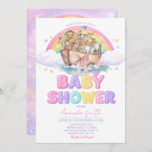 Rainbow Noah’s Ark Baby Shower Glitter Invitation (Devant / Derrière)