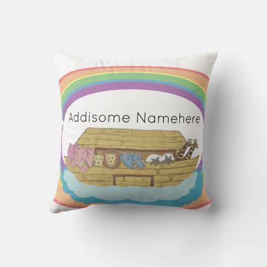 Rainbow Noah's Ark op White custom name Kussen (Achterkant)