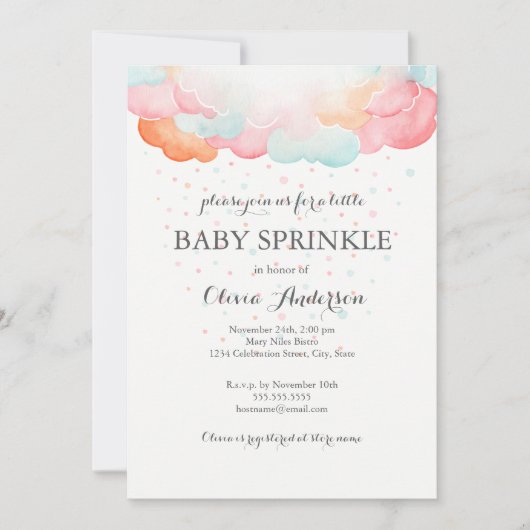 Rainbow Nuages Baby Sprinkle Invitation (Devant)