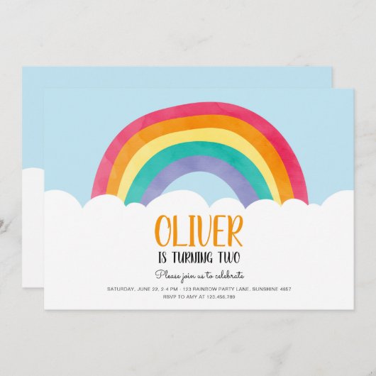 Rainbow Nuages Blue Boy Amusement Invitation d'ann (Devant / Derrière)