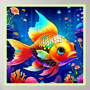 Rainbow Ocean Reef Fish Design Poster