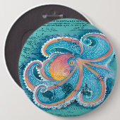 Rainbow Octopus Blauwgroen  kaart Ronde Button 6,0 Cm (Voorkant /achterkant)