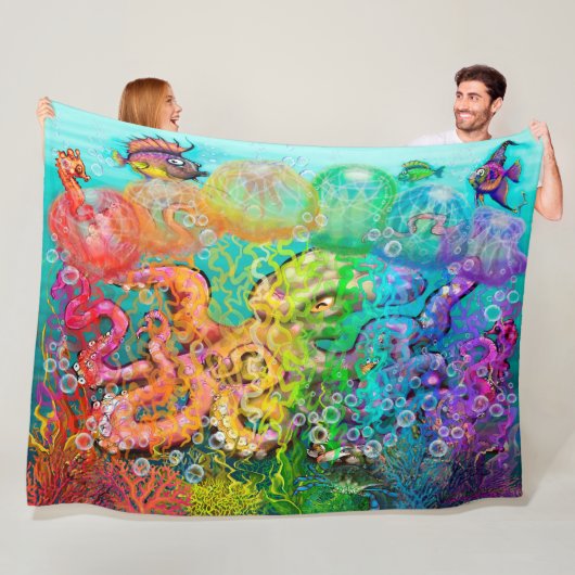 Rainbow Octopus Fleece Blanket Deken (In situ)