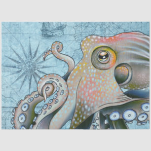 Rainbow Octopus Map Compass Nautical Tissuepapier