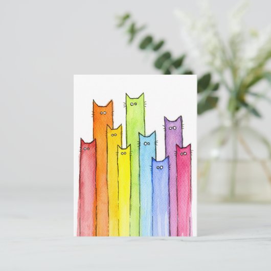 Rainbow of Cats Funny Carte postale (Debout devant)