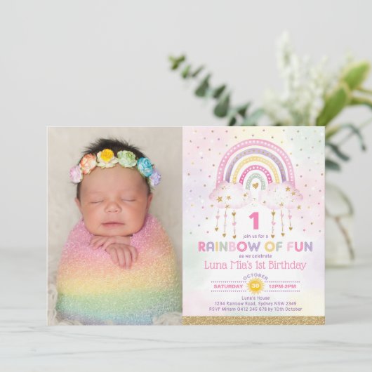 Rainbow of Fun Clouds Sterren Meisjes Verjaardagsf Kaart (Staand voorkant)