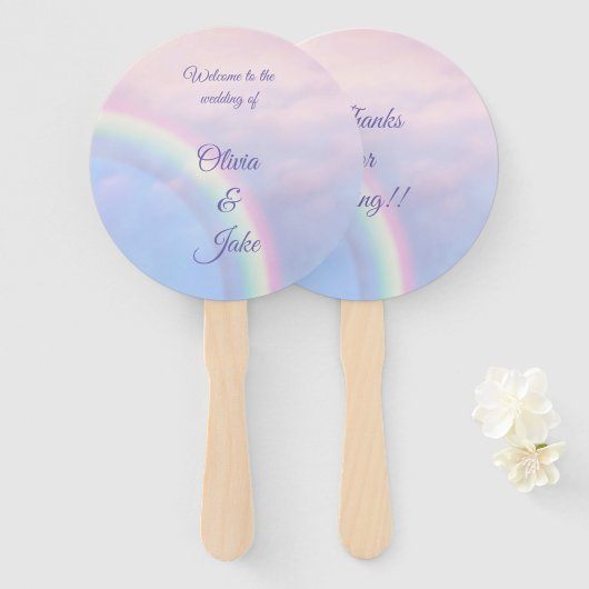 Rainbow of hope - pastel, hand fan handwaaier (Voorkant en achterkant)