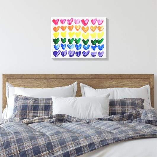 Rainbow of Love - Leuke kleurrijke handgeschilderd Canvas Afdruk (Insitu (Slaapkamer))