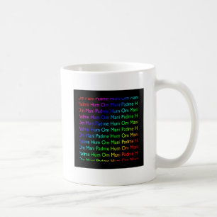 Rainbow Om Mani Padme Hum (op zwart) Koffiemok