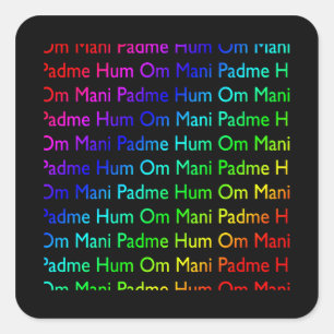 Rainbow Om Mani Padme Hum (op zwart) Vierkante Sticker