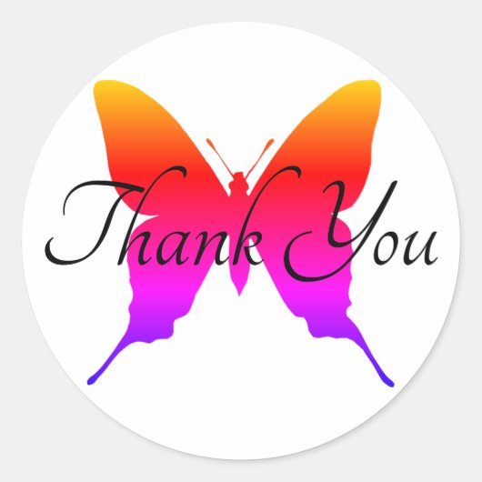 Rainbow Ombre Butterfly Dank u Ronde Sticker (Voorkant)