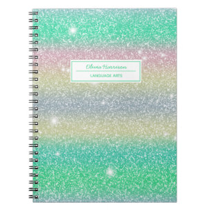 Rainbow Ombre Glitter Naam en onderwerp Notitieboek