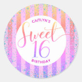 Rainbow ombre glitter script, zoet 16-jarig ronde sticker (Voorkant)