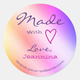 Rainbow Ombre Made with Love Heart Symbol Name Ronde Sticker