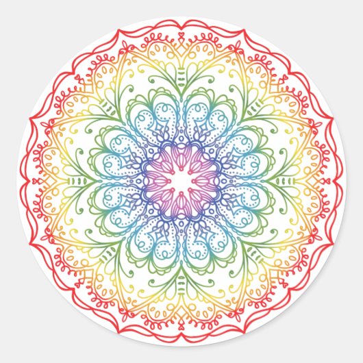Rainbow Ombre Mandala Ronde Sticker (Voorkant)