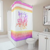 Rainbow ombre octopus modern strand life script douchegordijn (In situ)