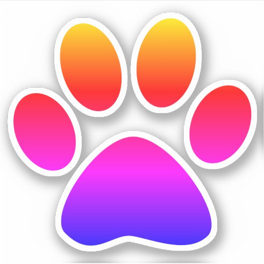 Rainbow Ombre Puppy Paw Print Shape Sticker (Voorkant)
