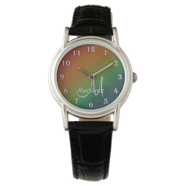 Rainbow Ombre | Vlag Abstract met een oude kleurri Horloge (Voorkant)