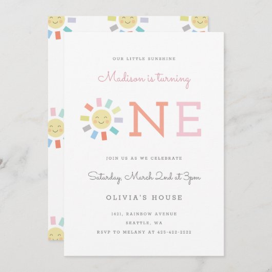 Rainbow One Kind - Uitnodiging op verjaardag (Voorkant / Achterkant)