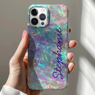 Rainbow Opal Gemstone Iridescent Monogram Naam iPhone 12 Hoesje