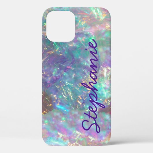 Rainbow Opal Gemstone Iridescent Monogram Naam Case-Mate iPhone Case (Achterkant)