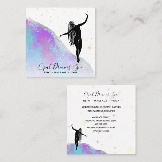 *~* Rainbow Opal Goddess Celestial Mystical Blue Vierkante Visitekaartje (Voorkant / Achterkant)