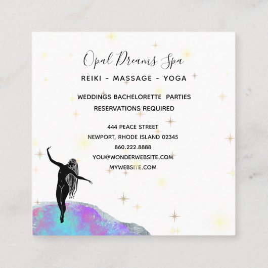 *~* Rainbow Opal Goddess Celestial Mystical Blue Vierkante Visitekaartje (Achterkant)