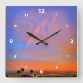 Rainbow oranje blue sunset sky landscape foto vierkante klok (Voorkant)