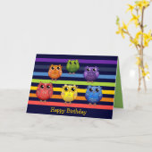 Rainbow Owls Verjaardag aangepaste Tekstkaart Kaart (Gele Bloem)