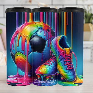 Rainbow Paint Drip Soccer Gear Thermosbeker
