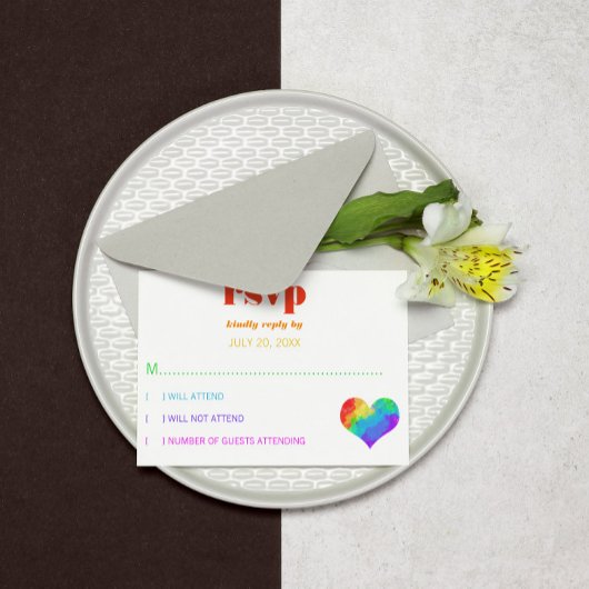 Rainbow Paint Heart Gay Mariage lesbien RSVP
