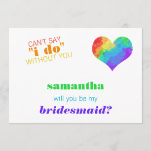 Rainbow Paint Heart Lesbian Wedding Bridesmaid Kaart