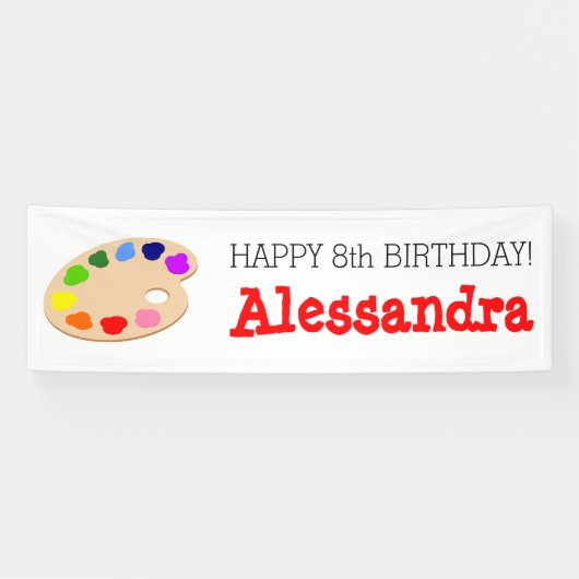 Rainbow Paint Palette Art Birthday Party Banner (Horizontaal)