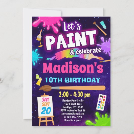 Rainbow Paint Party Anniversaire Invitation (Devant)