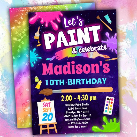 Rainbow Paint Party Anniversaire Invitation