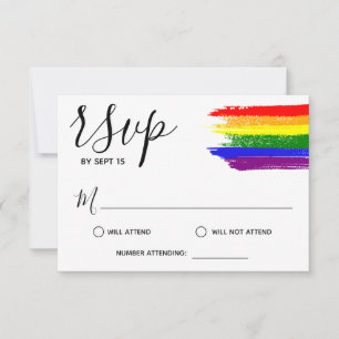 Rainbow Paint Strokes LGBT Wedding RSVP Kaartje