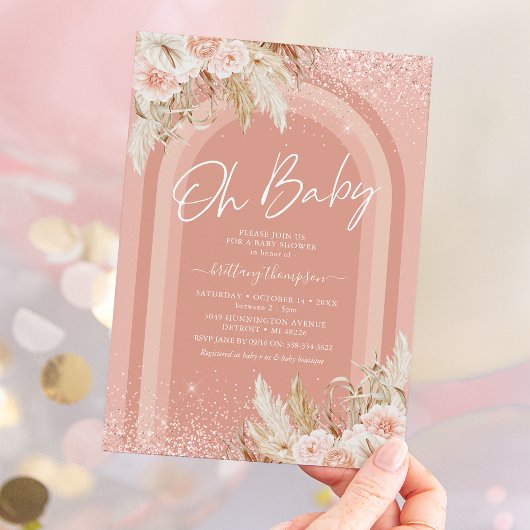 Rainbow Pampas Grass Girl Baby shower Invitation
