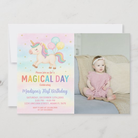 Rainbow Parties scintillant Unicorn Invitation d'a (Devant)