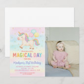 Rainbow Parties scintillant Unicorn Invitation d'a (Devant / Derrière)