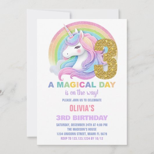 Rainbow Parties scintillant Unicorn Invitations d' (Devant)