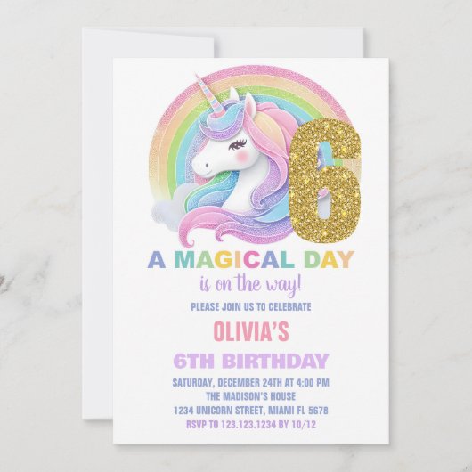 Rainbow Parties scintillant Unicorn Invitations d' (Devant)