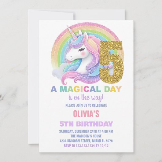Rainbow Parties scintillant Unicorn Invitations d' (Devant)