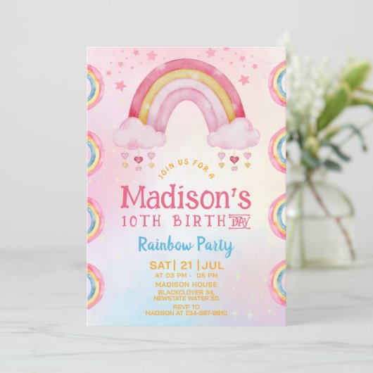 Rainbow Party 10e anniversaire Invitation (Debout devant)