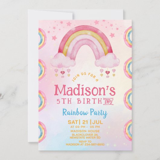Rainbow Party 5e anniversaire Invitation (Devant)
