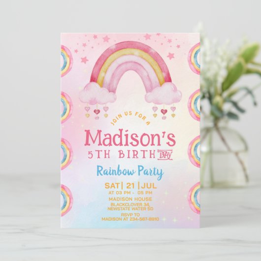 Rainbow Party 5e anniversaire Invitation (Debout devant)